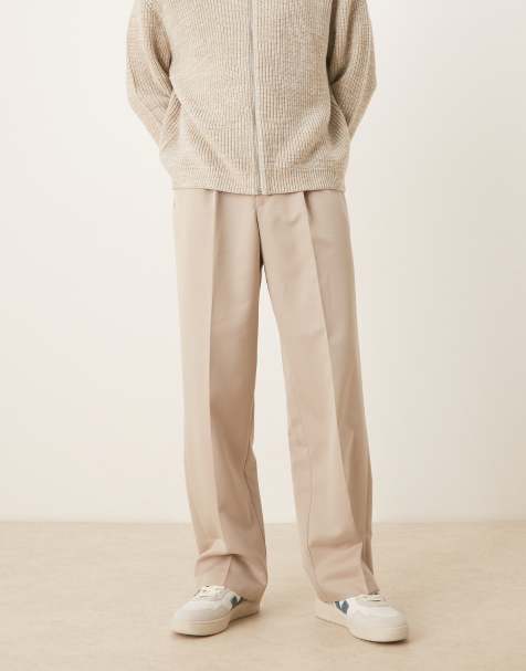 ASOS DESIGN smart wide leg pants with front pleats in stone - view 1