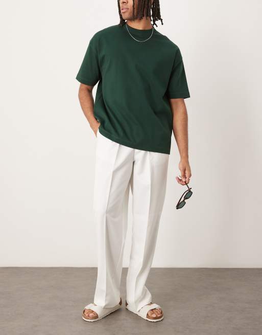 ASOS DESIGN smart wide leg pants with front pleats in white
