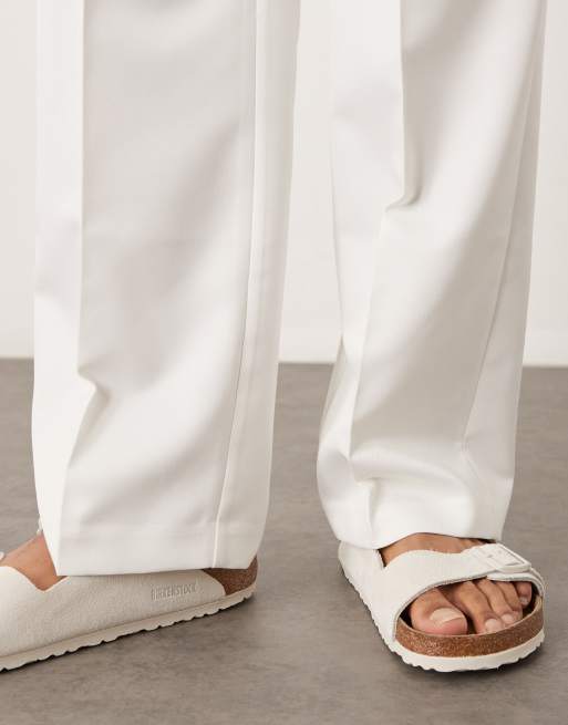 ASOS DESIGN smart wide leg pants with front pleats in white