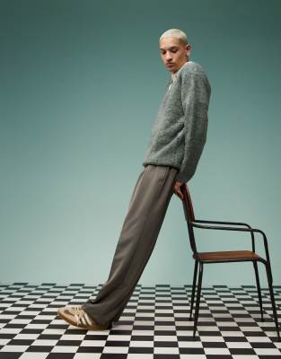 Asos Design Smart Wide Leg Pants With Inverted Pleats In Brown