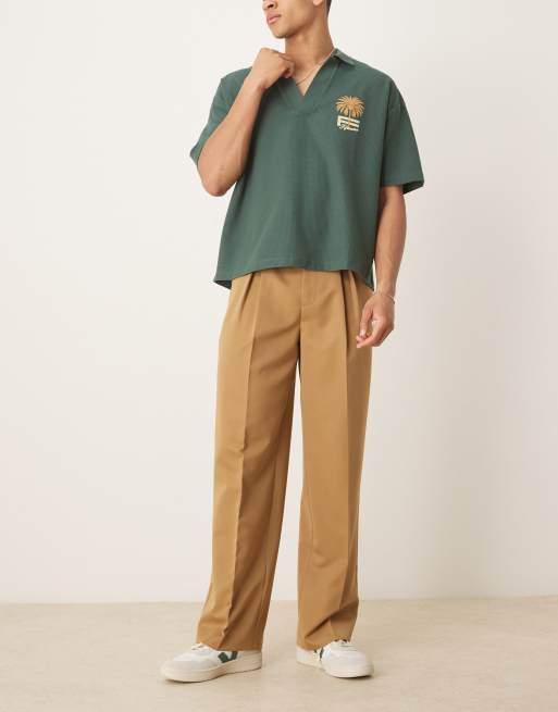 ASOS DESIGN smart wide leg trousers with inverted pleats in camel