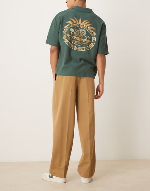 ASOS DESIGN smart wide leg trousers with inverted pleats in camel
