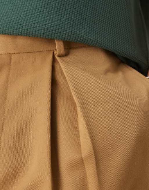 ASOS DESIGN smart wide leg trousers with inverted pleats in camel