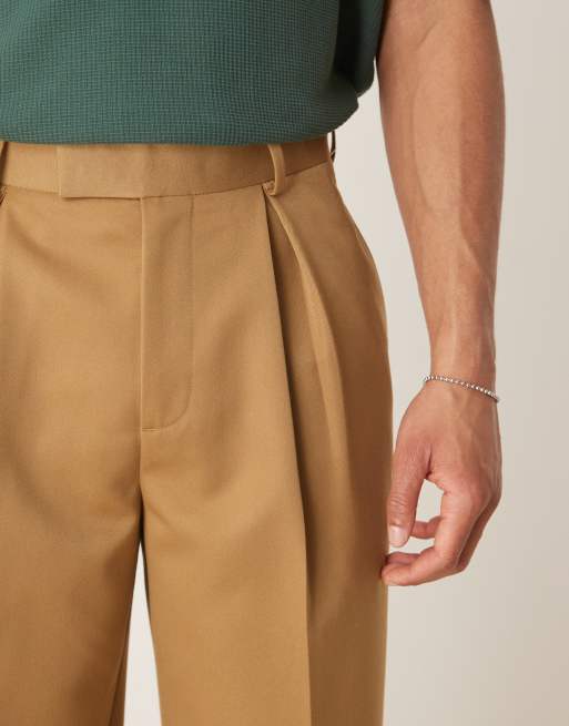 ASOS DESIGN smart wide leg trousers with inverted pleats in camel