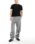 [ASOS DESIGN] ASOS DESIGN smart wide leg pants with knee splits in light grey W32 L34 GREY