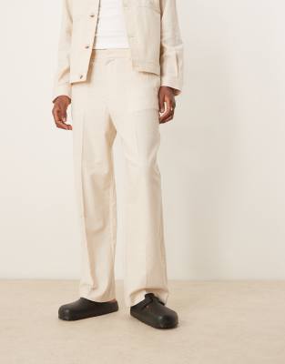 Asos Design Smart Wide Leg Pants With Linen In Neutral