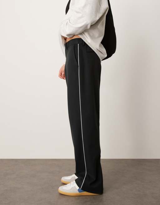 ASOS DESIGN smart wide leg pants with side piping in black