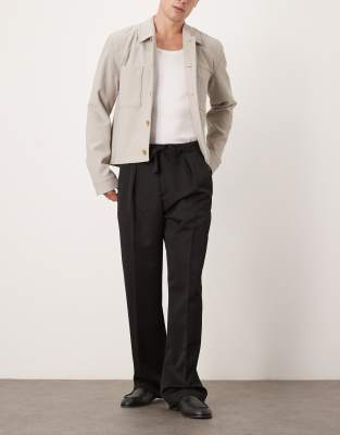 Asos Design Smart Wide Leg Pants With Tie Belt And Front Pleat In Black