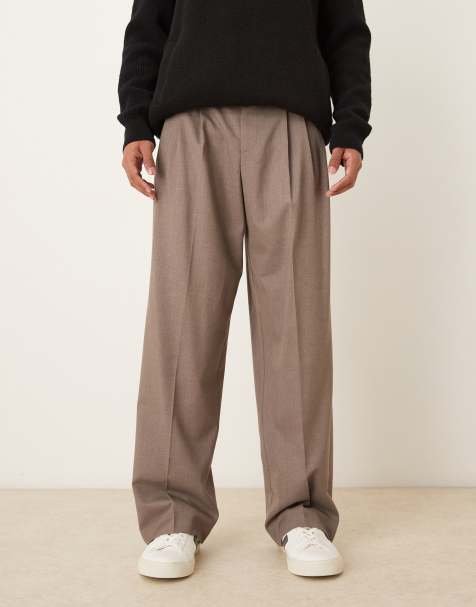 ASOS DESIGN smart wide leg pants with triple pleat in beige flannel - view 1