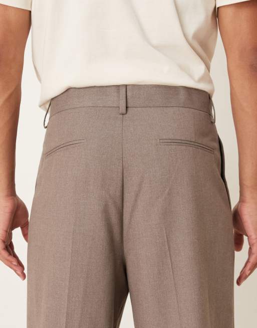 ASOS DESIGN smart wide leg pants with triple pleat in beige flannel , 4 of 5