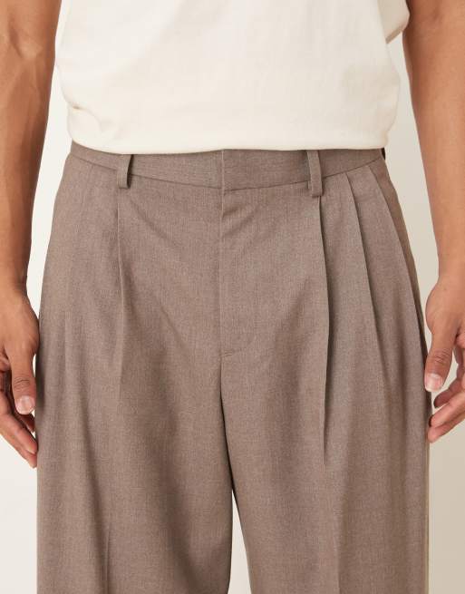 ASOS DESIGN smart wide leg pants with triple pleat in beige flannel , 5 of 5