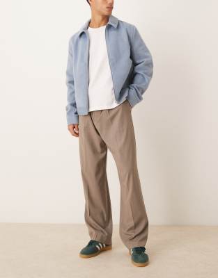 ASOS DESIGN smart wide leg pants with triple pleats in beige with half elasticized waist-Neutral
