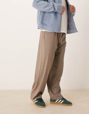 Asos Design Smart Wide Leg Pants With Triple Pleats In Brown