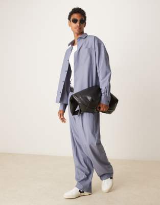 [ASOS DESIGN] ASOS DESIGN smart wide leg pants with triple pleats in light blue (part of a set) W30 L32 Light blue