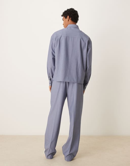 ASOS DESIGN smart wide leg pants with triple pleats in light blue - part of a set
