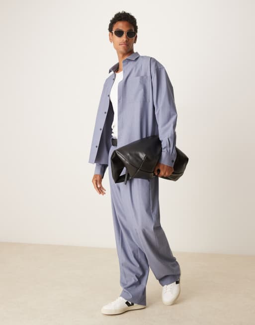 ASOS DESIGN smart wide leg pants with triple pleats in light blue