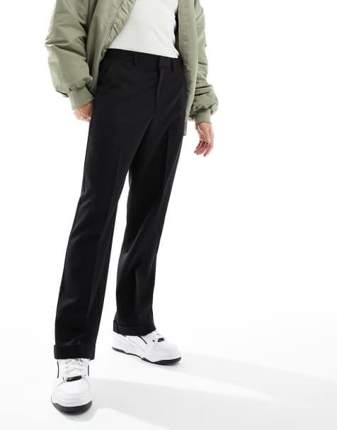 ASOS DESIGN smart wide leg pants with turn up in black - view 1