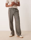 [ASOS DESIGN] ASOS DESIGN smart wide leg pleated pants in black with herringbone W38 L32 BLACK
