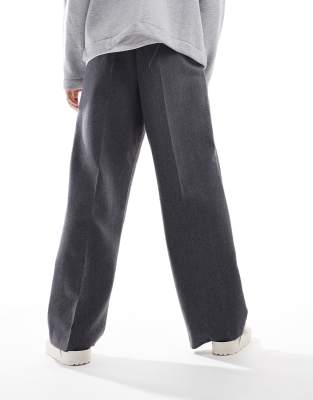 Asos Design Smart Wide Leg Pleated Pants In Gray