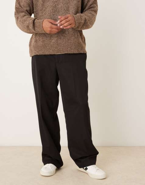 ASOS DESIGN smart wide leg pleated trousers with half elasticated waistband in black