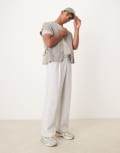 [ASOS DESIGN] ASOS DESIGN smart wide leg pleated wool mix pants in light grey herringbone W30 L32 Light grey