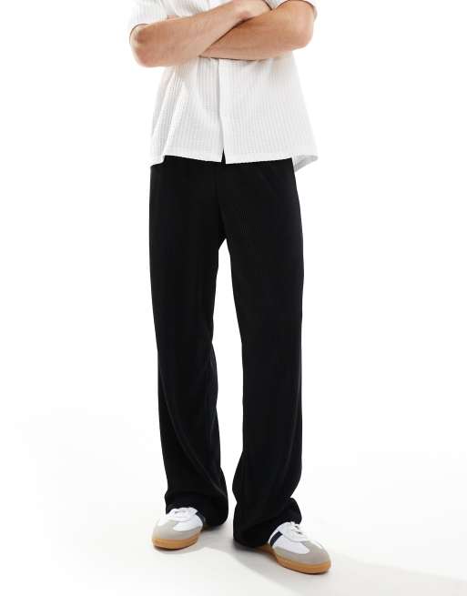 ASOS DESIGN smart wide leg plisse pants in black
