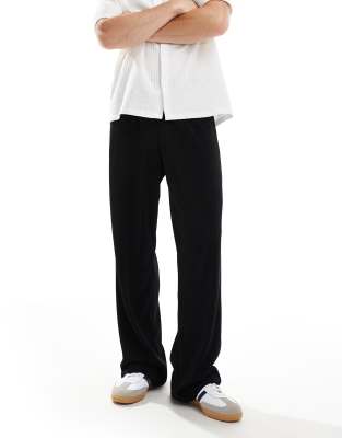 ASOS DESIGN smart wide leg plisse pants in black
