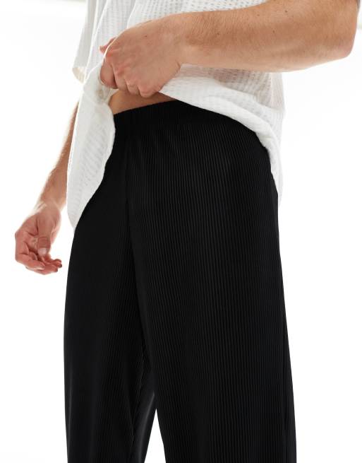 ASOS DESIGN smart wide leg plisse pants in black