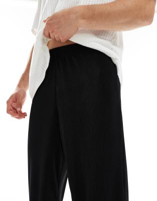 ASOS DESIGN smart wide leg plisse pants in black