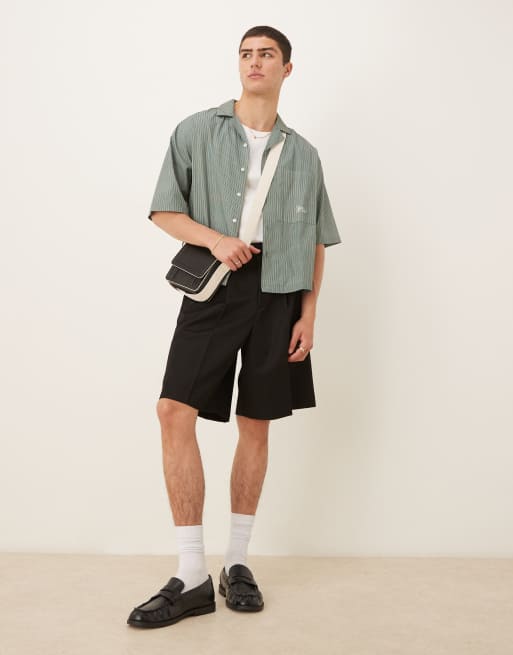 ASOS DESIGN smart wide leg shorts with front pleat in black