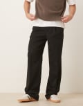 [ASOS DESIGN] ASOS DESIGN smart wide leg stacked pants with pleats in black W36 L32 BLACK