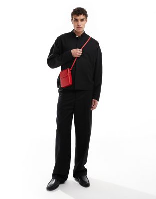 smart wide leg suit pants in black - part of a set