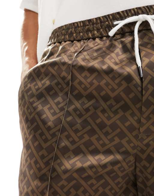 ASOS DESIGN smart wide leg trackies in brown geo print, 2 of 5