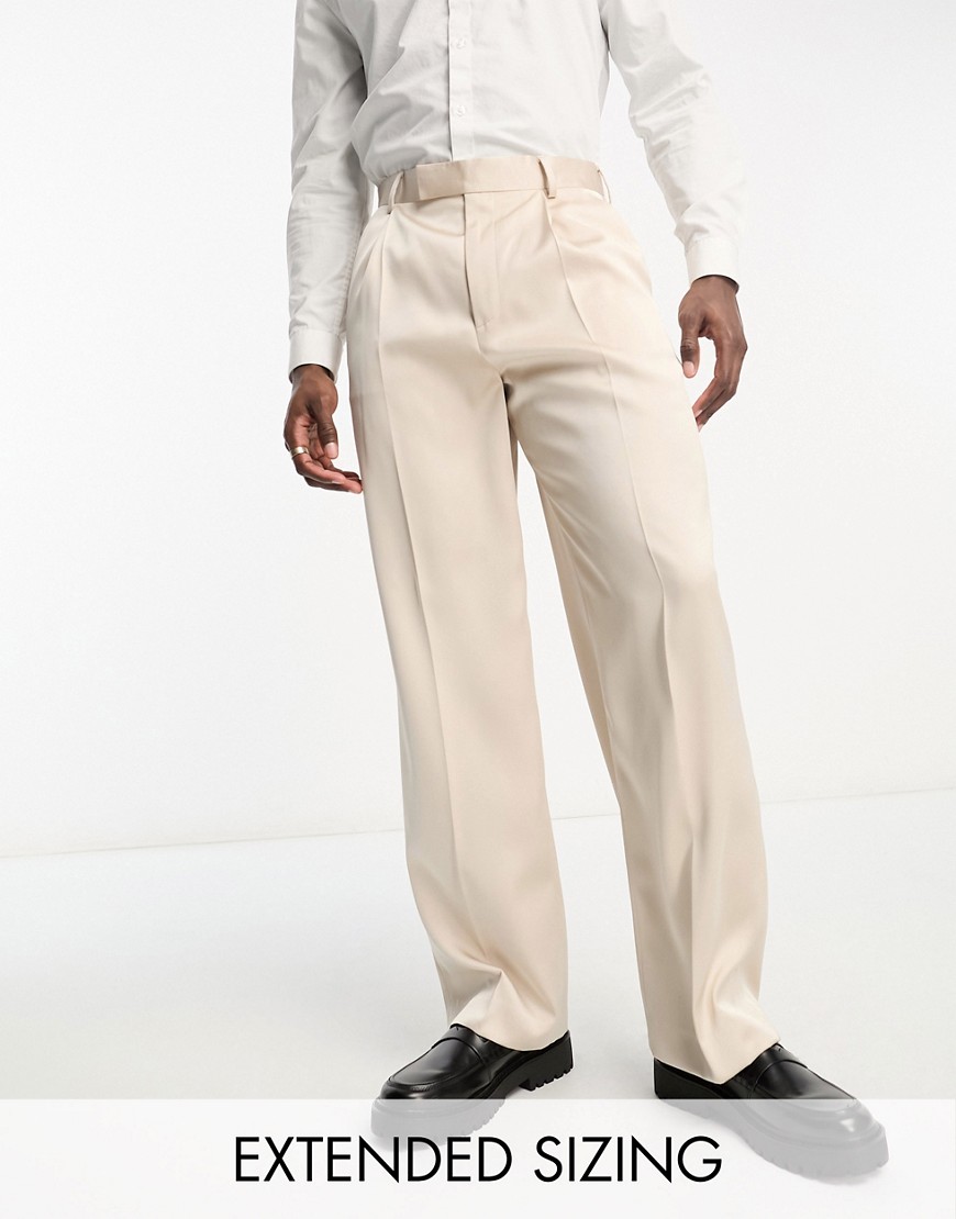 ASOS DESIGN smart wide leg trouser in beige satin-Neutral