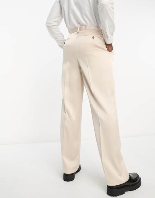 ASOS DESIGN smart wide leg trouser in beige satin, 2 of 4