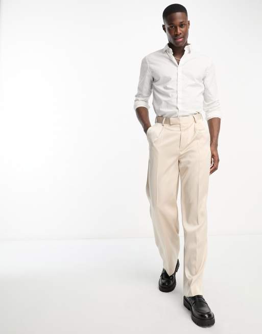 Men's Beige Relaxed Leg Trouser, Smart Trousers for Men