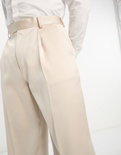 ASOS DESIGN smart wide leg trouser in beige satin, 4 of 4