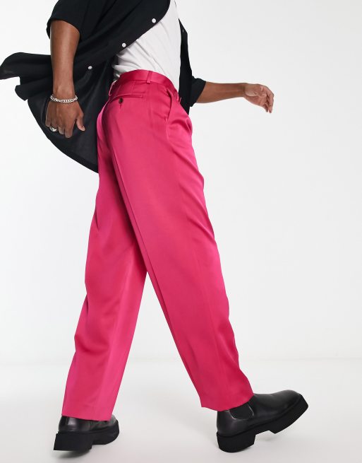 Hot Pink Satin Wide Leg Trouser, Trousers