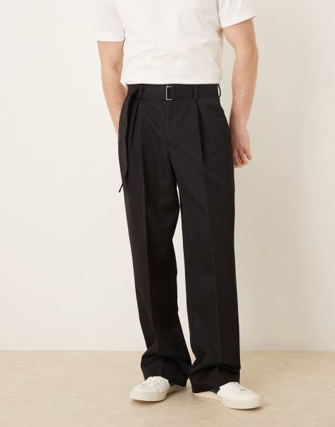 ASOS DESIGN smart wide leg trouser with belt detail in black