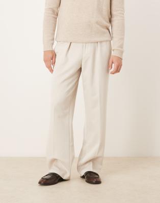 asos ASOS DESIGN smart wide leg trouser with double pleats in stone