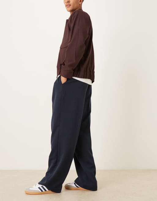 ASOS DESIGN smart wide leg trouser with elasticated waistband and inverted pleat in navy, 3 of 5