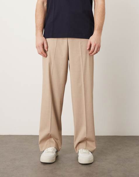 ASOS DESIGN smart wide leg trouser with elasticated waistband in stone microtexture