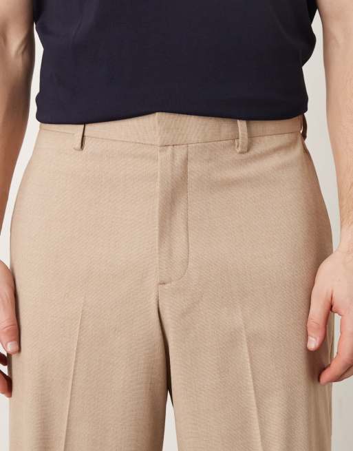 ASOS DESIGN smart wide leg trouser with elasticated waistband in stone microtexture, 4 of 5