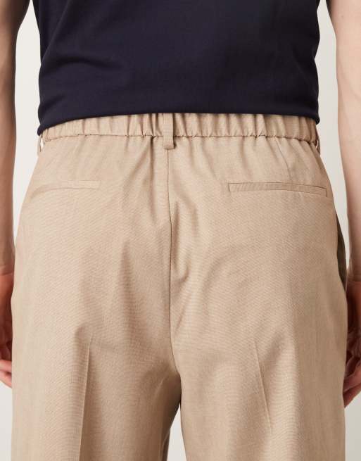 ASOS DESIGN smart wide leg trouser with elasticated waistband in stone microtexture, 5 of 5