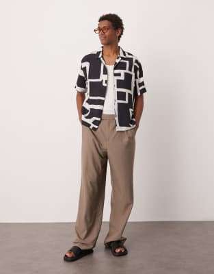 ASOS DESIGN smart wide leg trousers in beige with elasticated waist - view 1