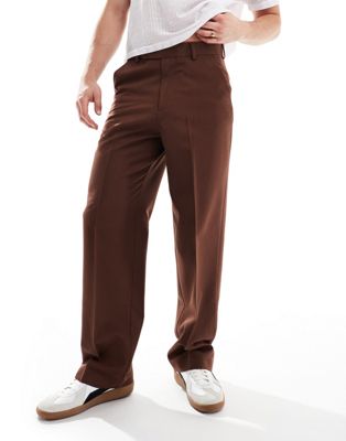 ASOS DESIGN smart wide leg trousers in brown
