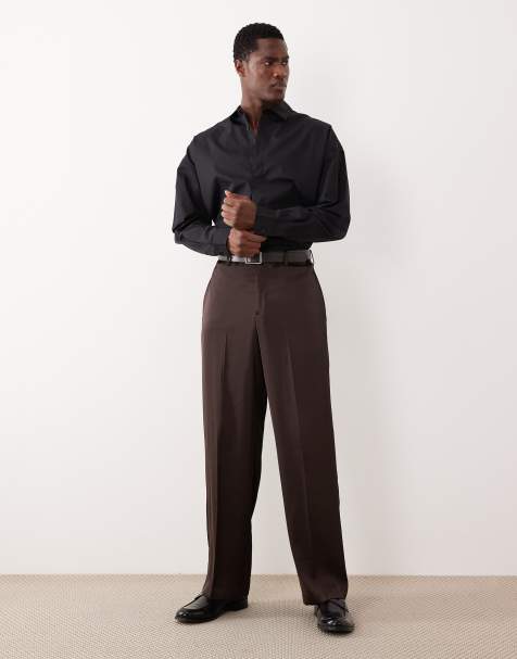 ASOS DESIGN smart wide leg trousers in dark brown satin - view 1
