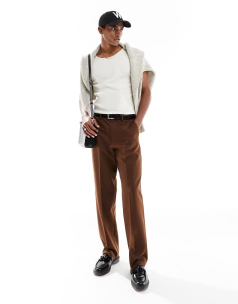 ASOS DESIGN smart wide leg trousers in dark brown - view 1
