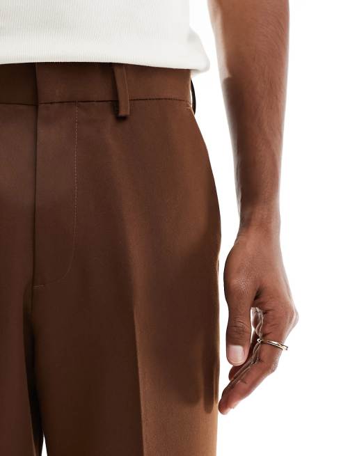 ASOS DESIGN wide leg smart pants in chocolate brown