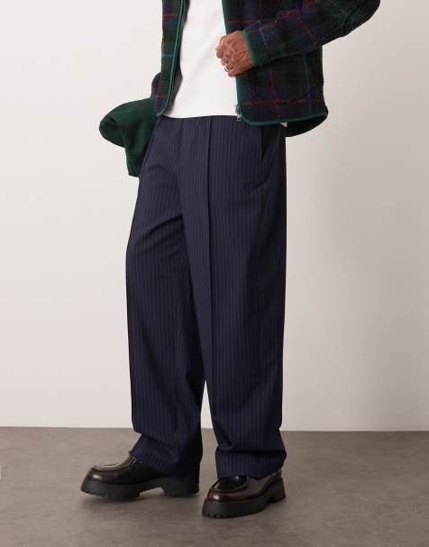 ASOS DESIGN smart wide leg trousers in navy pin stripe - view 1